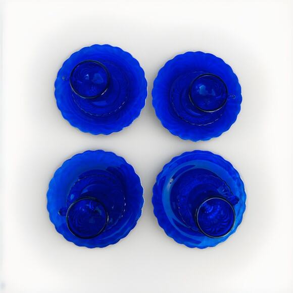 Vintage Doll Size Place Setting Cobalt Blue Glass 4 Plates 4 Teacups 4 Saucers - Picture 5 of 16